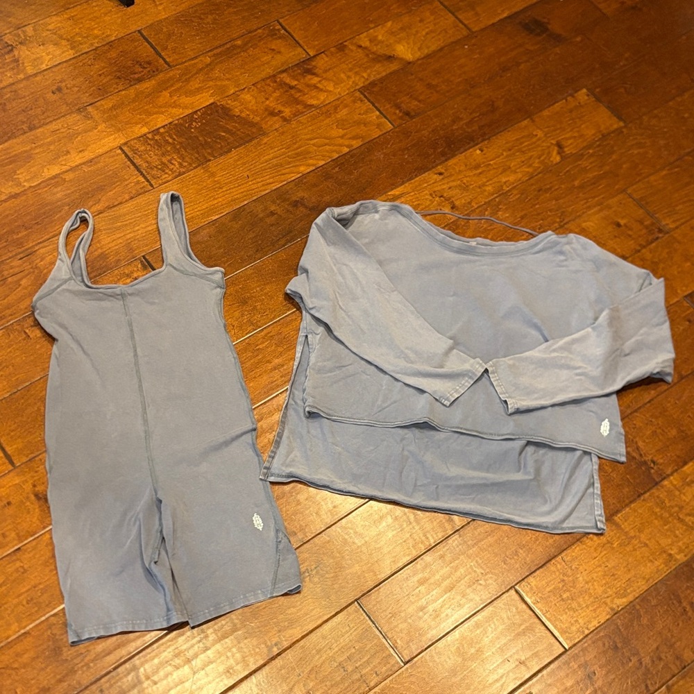 Light Blue Sleeveless Romper and Long Sleeve Top Set